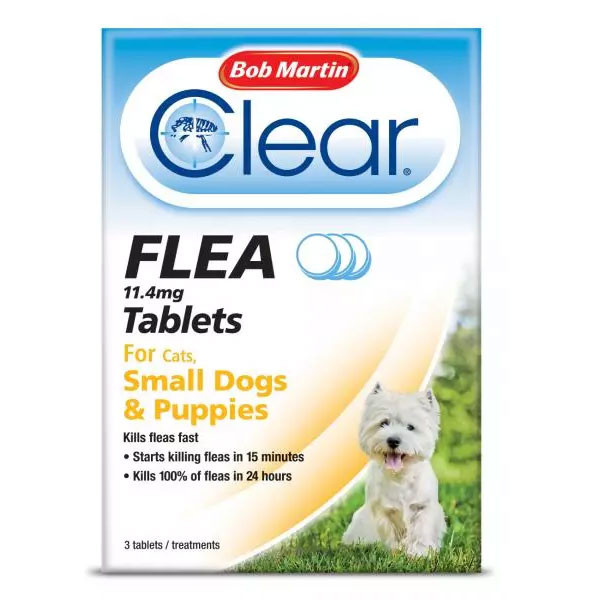 Bob Martin Clear Flea 11.4mg Tablets for Cats, Small Dogs & Puppies under 11kg (pack of 3)