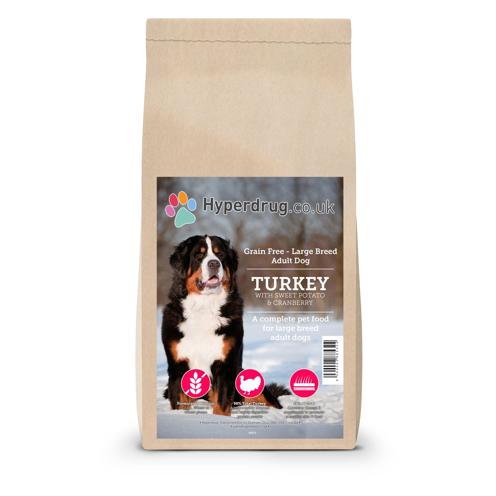 Hyperdrug Grain Free Adult Large Breed Turkey with Sweet Potato & Cranberry.