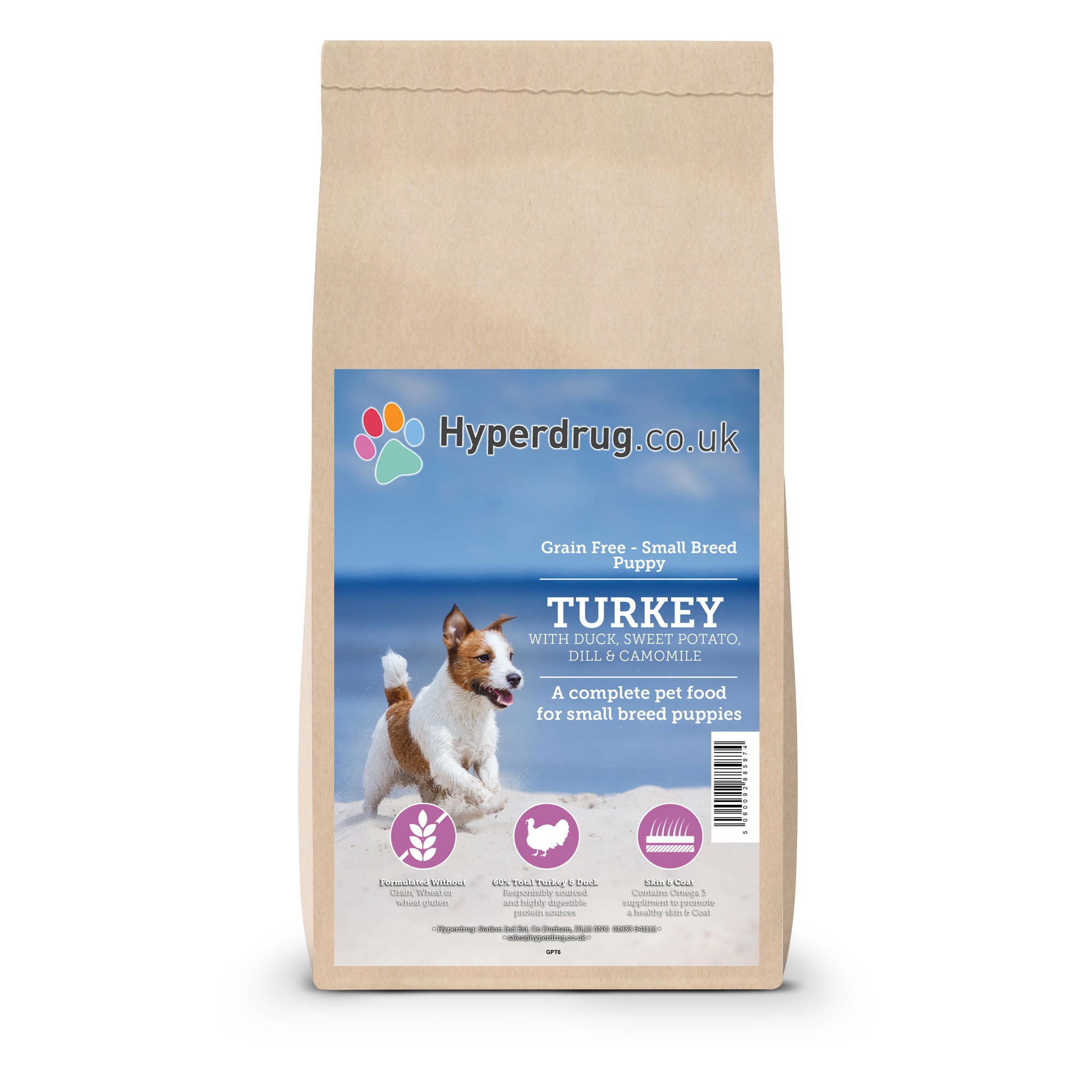 Hyperdrug Grain Free Small Breed Puppy Turkey with Duck, Sweet Potato, Dill & Camomile