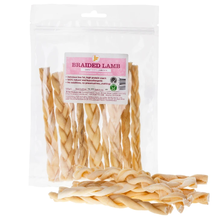 JR Braided Lamb Dog Chews 100g