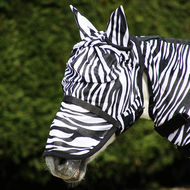 Hy Equestrian Zebra Fly Mask with Ears & Detachable Nose
