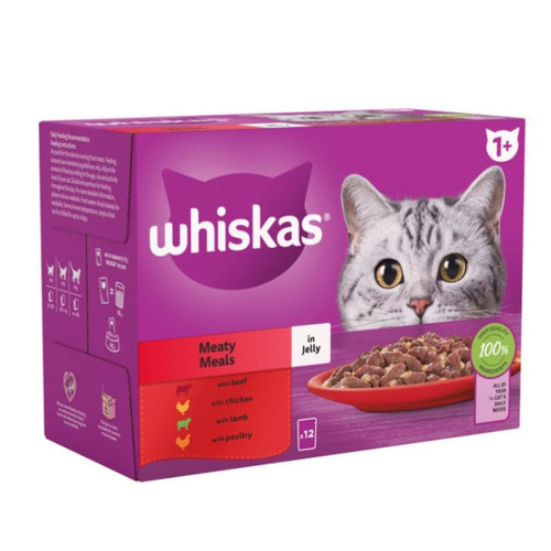 Whiskas 1+ Cat Pouches Meaty Meals in Jelly 48 x 85g