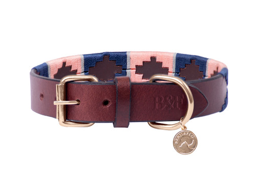 Benji & Flo Sublime Polo Leather Dog Collar - Navy/Rose