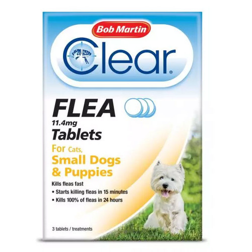 Bob Martin Clear Flea 11.4mg Tablets for Cats, Small Dogs & Puppies under 11kg (pack of 3)
