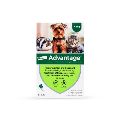 Advantage 40 (for small cat/dog/rabbit under 4kg) pack of 4