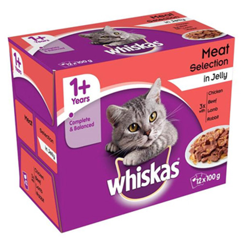 Whiskas 1+ Pouches Meat Selection in Jelly 48 x 100g Pouches