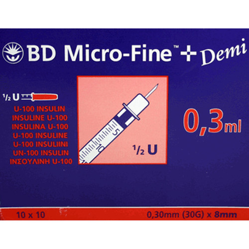 BD Microfine Insulin Syringes 0.3ml (pack of 100)