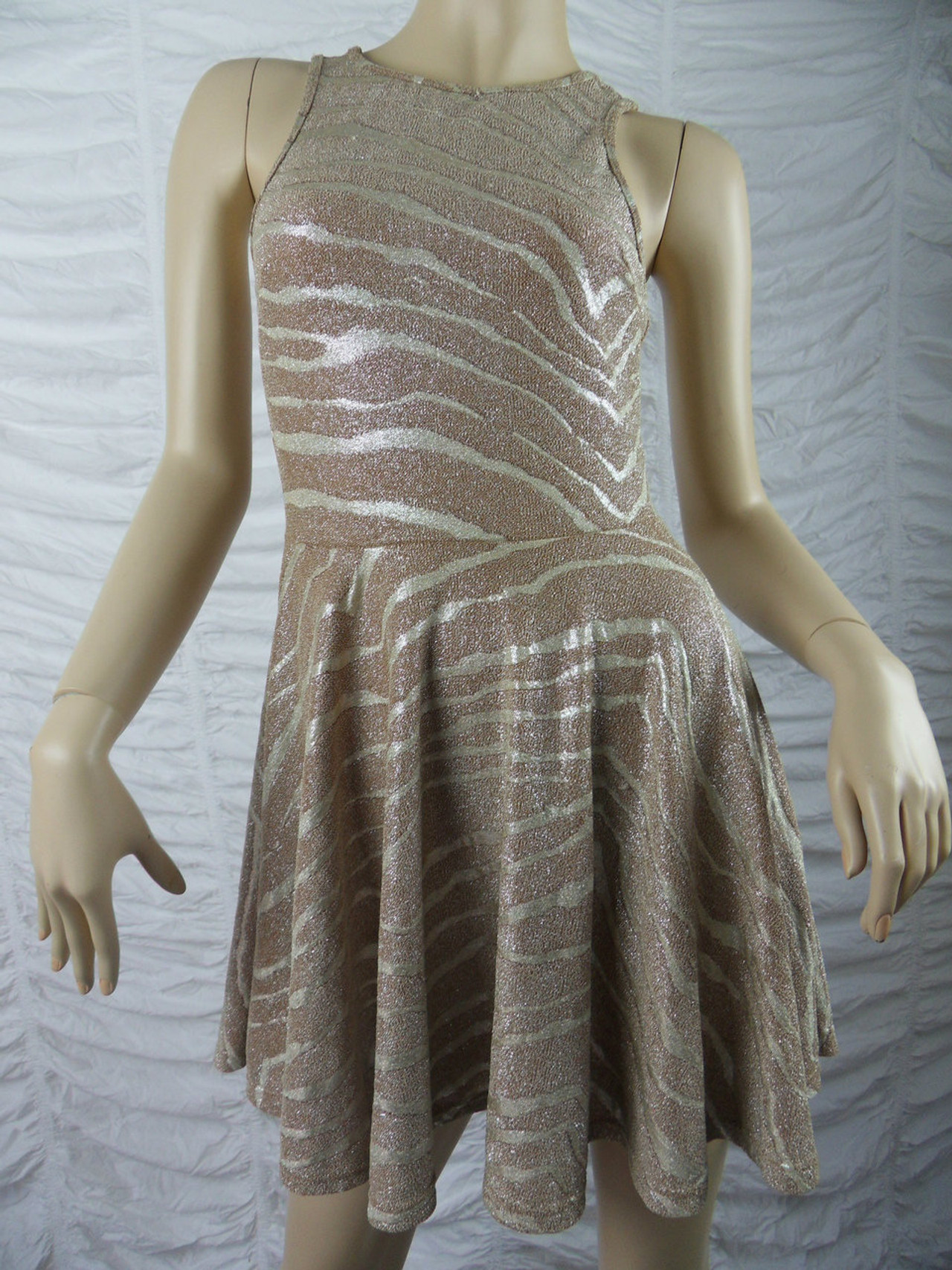 RIVER ISLAND Gold Metallic Dress Zebra Print Size UK8 EUC   SDC12268  98449.1541487793.JPG