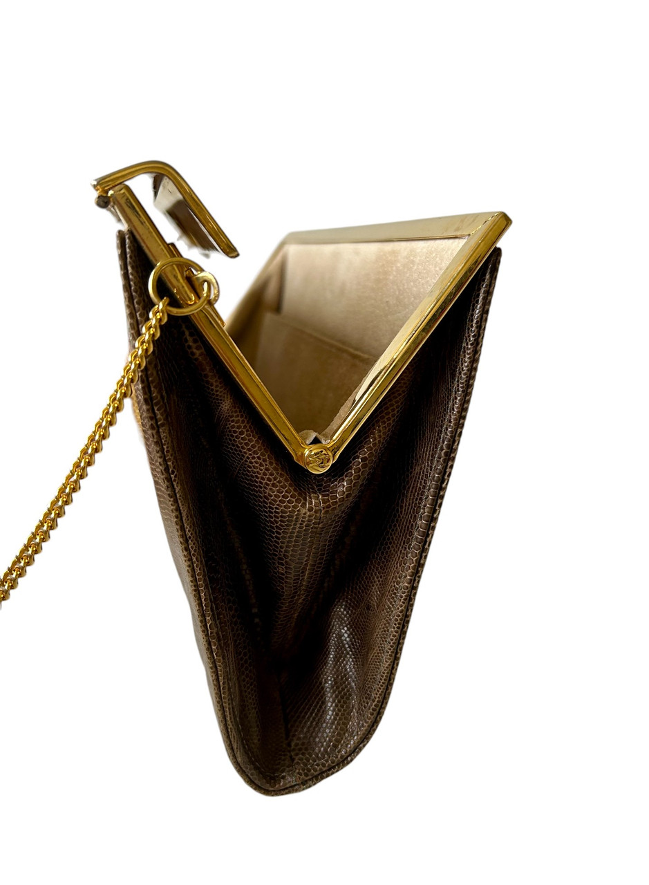Sac à Main Vintage En Cuir Reptile BEG - Marron - Occasion Authentique