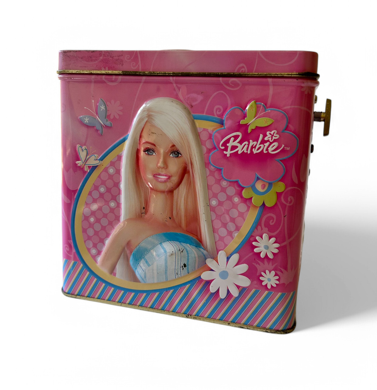 Vintage BARBIE tin music box musical wind up mechanical Easter