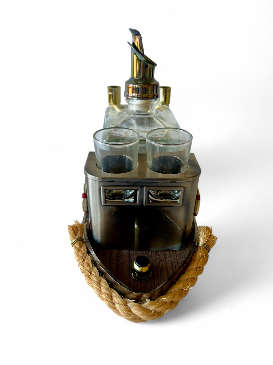 Vintage boat tug boat decanter set bottle X4 glasses ROYAL CRAFT