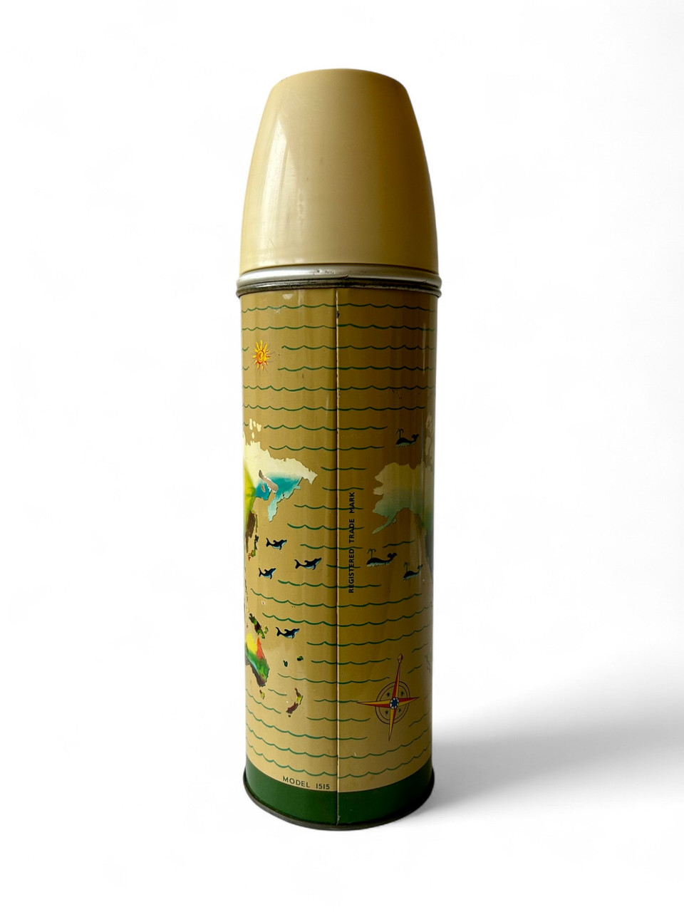 Vintage THERMOS world map nautical vacuum flask bottle model 1515 1950's  ENGLAND