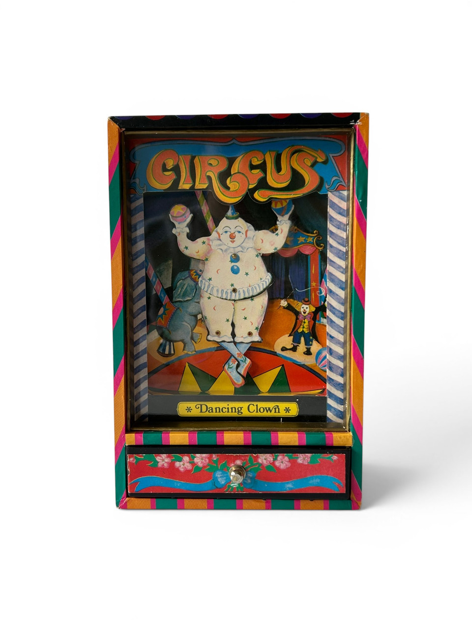 Vintage KOJI MURAI circus dancing clown music box drawer activated