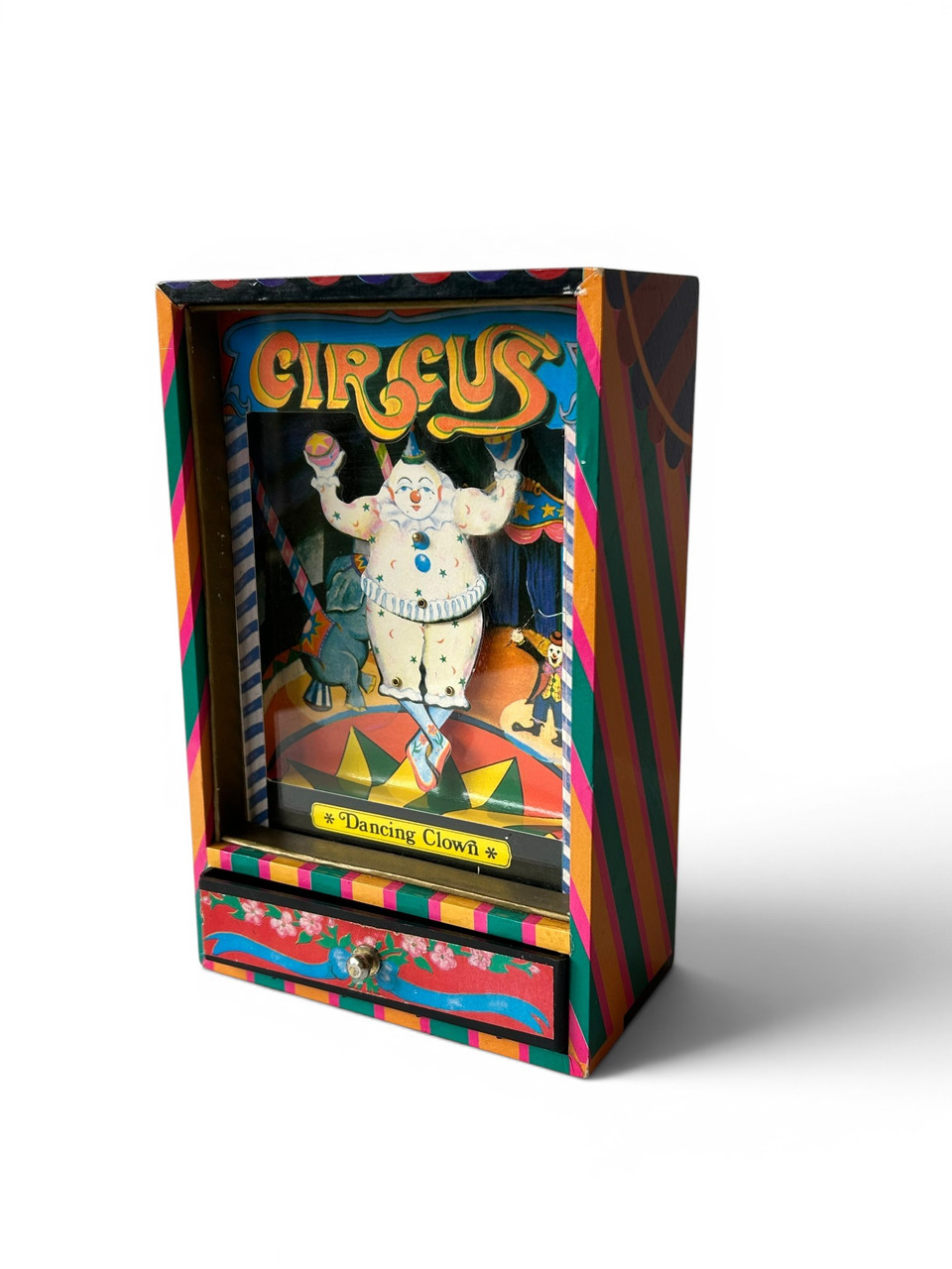 Vintage KOJI MURAI circus dancing clown music box drawer activated