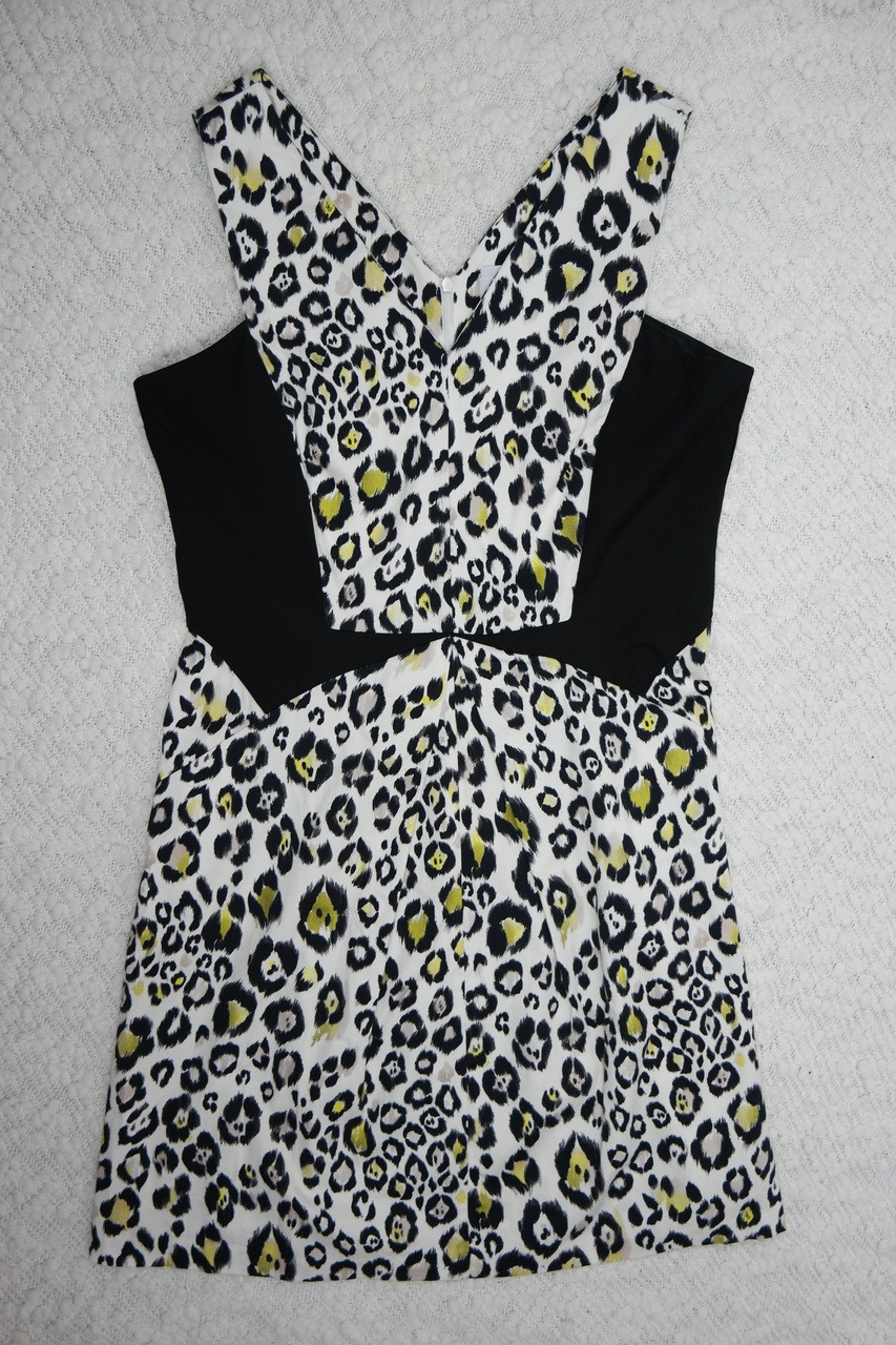 VERONIKA MAINE green black white animal print shift pencil dress size 14 EUC