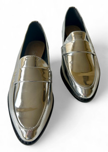 SPORTSGIRL silver mirror metallic Tara slip on penny loafers size 36/5 NEW main view