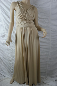 LANA MARIE by ARIELLA champagne beige formal maxi dress size 12 BNWT front view