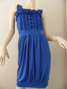 SEVENTH blue sleeveless ruffle stretch midi tulip dress size 12 BNWT front view