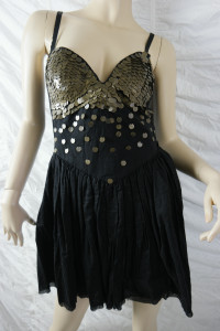 ONE TEASPOON black brass disc bust 100% cotton Zeppelin dress size 12 BNWT front view