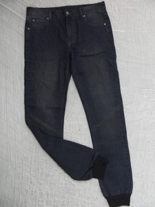 HEYZEUS dark blue ribbed cuff slim skinny leg denim jeans size 32 NWOT front view