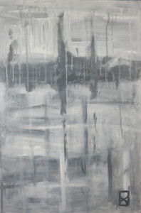 Modern abstract acrylic painting poster print titled "City street on a rainy day” by David Calleja front photo.