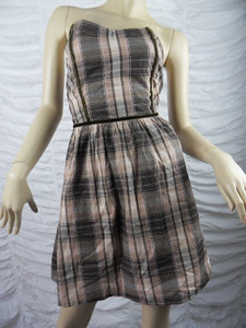 RIDERS by LEE brown check plaid strapless dress size 10 BNWT front view RIDERS by LEE brown check plaid strapless dress size 10 BNWT front view
