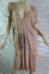 SCANLAN & THEODORE orange purple stripe 100% cotton tunic knit dress size free EUC front view