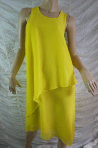 WITCHERY zesty fluro yellow overlay sleeveless A-line cocktail dress size 14 BWNT front view
