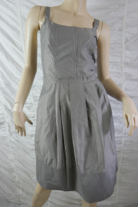 CUE grey highlight sheen check print 1950's retro fit flare A-line dress size 10 EUC front view