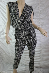 SEED HERITAGE black beige boho print front wrap maxi pant jumpsuit size 6 BNWT front view