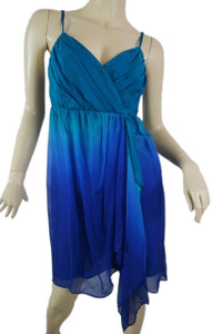WISH green blue 100% silk dip dyed view mini dress size 10/S BNWT front view WISH green blue 100% silk dip dyed view mini dress size 10/S BNWT front view