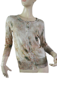 ZARA light brown silk cotton blend marble print knit wear cardigan size M EUC front view ZARA light brown silk cotton blend marble print knit wear cardigan size M EUC front view
