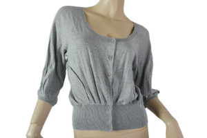 COUNTRY ROAD grey 100% cotton 3/4 sleeve knit wear cardigan size M EUC front view COUNTRY ROAD grey 100% cotton 3/4 sleeve knit wear cardigan size M EUC front view