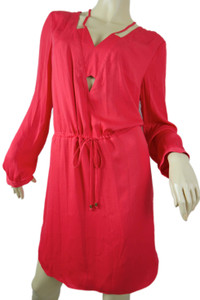 WITCHERY red long sleeve keyhole drawstring waist midi dress size 12 NWOT front view WITCHERY red long sleeve keyhole drawstring waist midi dress size 12 NWOT front view