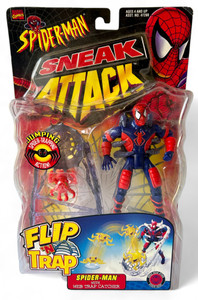 Vintage SPIDER-MAN Sneak Attack Web Trap Catcher TOY BIZ figure boxed 1998 NEW front view Vintage SPIDER-MAN Sneak Attack Web Trap Catcher TOY BIZ figure boxed 1998 NEW front view