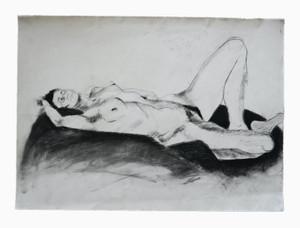 Charcoal life drawing study of a female nude with glasses large original student work front view Charcoal life drawing study of a female nude with glasses large original student work front view