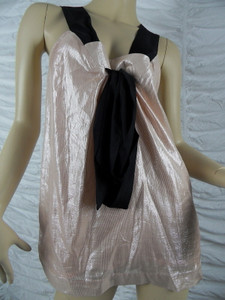 BLESS'ED ARE THE MEEK pink 100% silk metallic thread halter top size 10 BNWT front view BLESS'ED ARE THE MEEK pink 100% silk metallic thread halter top size 10 BNWT front view