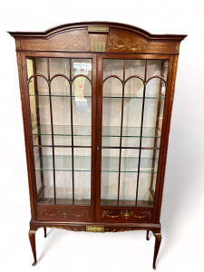 Antique c1900 Edwardian Mahogany Sheraton display cabinet English VGAC front view