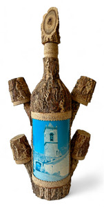 Vintage tree bark cork bottle decanter X4 shot glasses branches ITALY 1950's EVC front view Vintage tree bark cork bottle decanter X4 shot glasses branches ITALY 1950's EVC front view