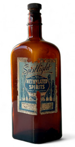 Antique methylated spirits bottle apothecary embossed label 1920's AUSTRALIA front view Antique methylated spirits bottle apothecary embossed label 1920's AUSTRALIA front view