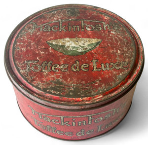 Vintage MACKINTOSH red toffee de lux sweets tin 5lbs AUSTRALIA 1950's GVC main view Vintage MACKINTOSH red toffee de lux sweets tin 5lbs AUSTRALIA 1950's GVC main view