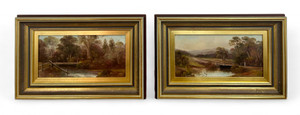 Antique CHARLES (CHAS) YOUNG Colonial Australia bridge oil painting pair C1800's main view POST AND RAIL BRIDGE OVER RIVER and SUNDAY STROLL THE OLD BRIDGE Antique CHARLES (CHAS) YOUNG Colonial Australia bridge oil painting pair C1800's main view POST AND RAIL BRIDGE OVER RIVER and SUNDAY STROLL THE OLD BRIDGE