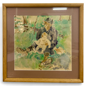 Vintage LOUISE CHARBONNIER watercolour portrait drawing FRANCE 1930's main view Vintage LOUISE CHARBONNIER watercolour portrait drawing FRANCE 1930's main view