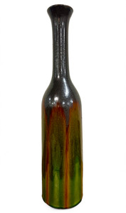 Green and black drip glaze large studio pottery clay bottle vase glazed EUC main view Green and black drip glaze large studio pottery clay bottle vase glazed EUC main view