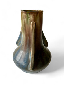 Antique FULPER style green flambe glaze pottery buttress vase 1910's Antique FULPER style green flambe glaze pottery buttress vase 1910's
