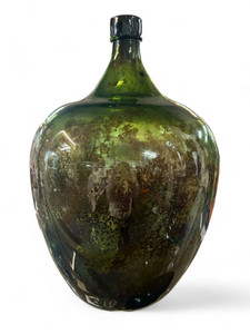 Antique French demijohn bottle green hand blown balloon shaped oil FRANCE 1800's main view Antique French demijohn bottle green hand blown balloon shaped oil FRANCE 1800's main view