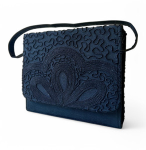 Vintage H. WOLFF black cordé embroidered bag purse corded rayon 1940's AUSTRALIA main view Vintage H. WOLFF black cordé embroidered bag purse corded rayon 1940's AUSTRALIA main view