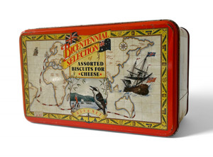 Vintage PARADISE First Fleet Bicentennial Selection biscuit tin 1980's AUSTRALIA main view Vintage PARADISE First Fleet Bicentennial Selection biscuit tin 1980's AUSTRALIA main view