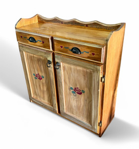 Vintage solid pine buffet 2 door & drawer floral hand painted 1980's AUSTRALIA main view Vintage solid pine buffet 2 door & drawer floral hand painted 1980's AUSTRALIA main view