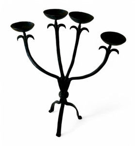 Vintage hand forged iron candelabra wrought 4 arm candle holder black 1970's main view